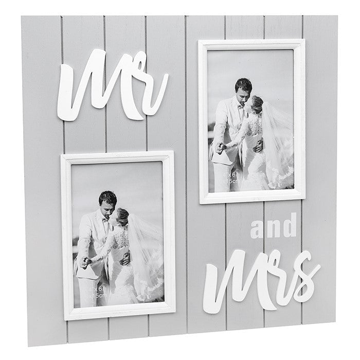 Pure Essence Greetings Soft Double Collage Frame Mr / Mrs (Grey) - Housings & Frames - British D'sire