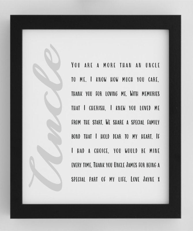 Pure Essence Greetings Uncle Personalised Verse Framed/Unframed - Housings & Frames - British D'sire