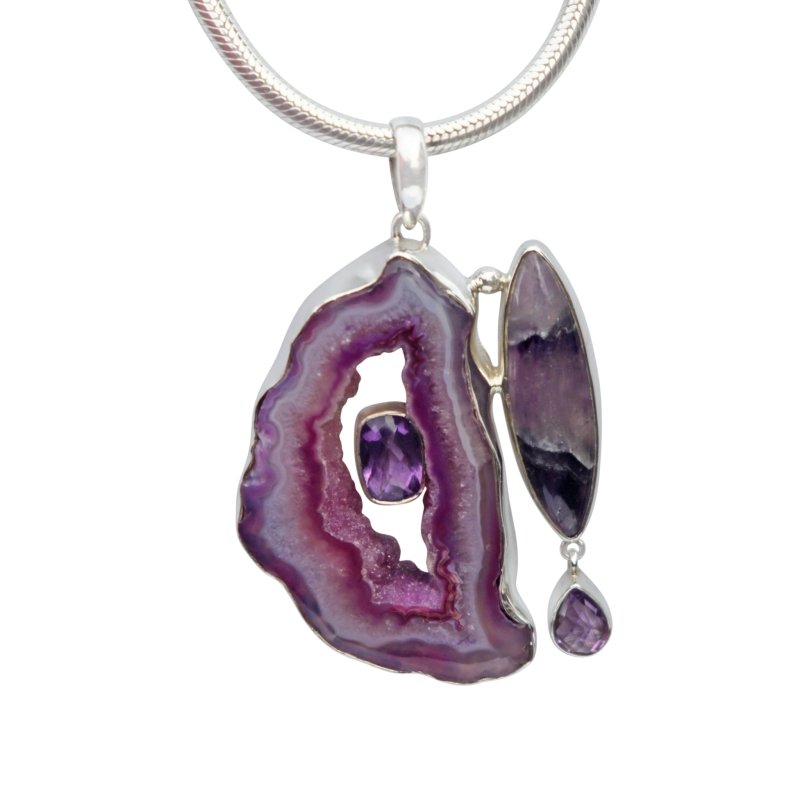 Purple Agate and Banded Amethyst Statement Pendant - Necklaces & Pendants - British D'sire