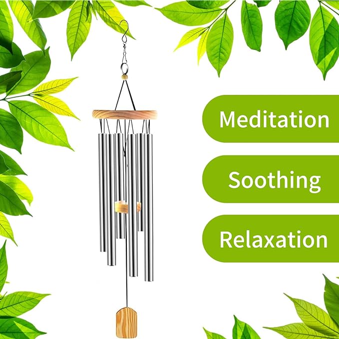 QMAHA Outdoor Wind Chimes, Metal 6 Tubes Wind Chimes for Outdoor Hanging, Decorative Wind Chimes for Balcony, Garden,65 cm - British D'sire