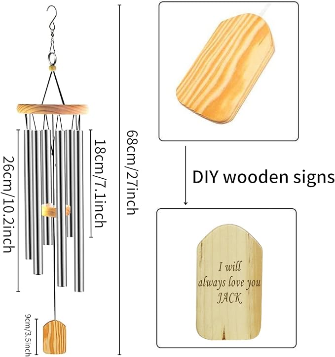 QMAHA Outdoor Wind Chimes, Metal 6 Tubes Wind Chimes for Outdoor Hanging, Decorative Wind Chimes for Balcony, Garden,65 cm - British D'sire