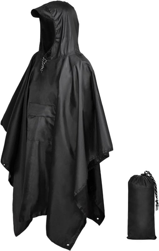 Rain Poncho Adult Waterproof Raincoat Reusable Emergency Poncho for Men Women with Hood for Hiking, Camping, Outdoor Activities Black - British D'sire