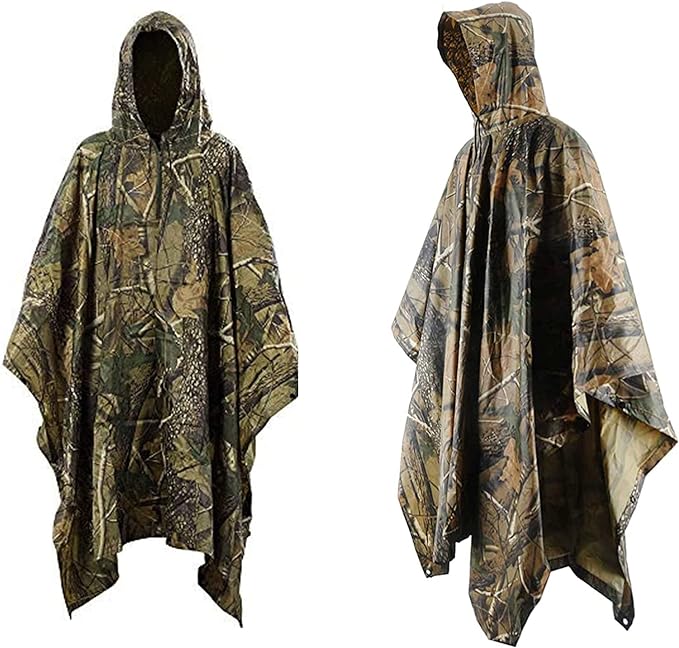 Ralaland Waterproof Rain Cape,Adult Camo Rain Poncho Multifunctional Camouflage Raincoat for Men and Women for Outdoor Camping Military Cycling Traveling - British D'sire Main image