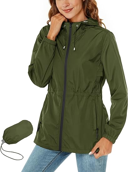 Rapbin Raincoat Women Waterproof Jacket | Lightweight Rain Coats | Outdoor Rain Trench Coat Packable Hooded Raincoats with Pocket - Women's Coat - British D'sire