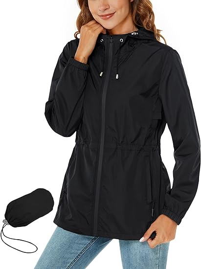 Rapbin Raincoat Women Waterproof Jacket | Lightweight Rain Coats | Outdoor Rain Trench Coat Packable Hooded Raincoats with Pocket - Women's Coat - British D'sire Main image