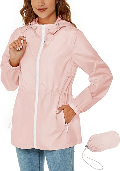 Rapbin Raincoat Women Waterproof Jacket | Lightweight Rain Coats | Outdoor Rain Trench Coat Packable Hooded Raincoats with Pocket - Women's Coat - British D'sire