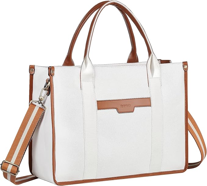 RAVUO Laptop Tote Bag for Women, Water Resistant 15.6 Inch Canvas Business Handbag Purse Carry On Shoulder Work Bag with Padded Laptop Compartment - British D'sire Main image