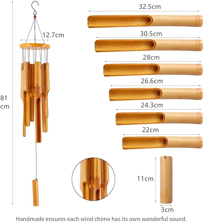 RDUTUOK Bamboo Wind Chimes Memorial Gifts - Wood Wind Chime - Large Indoor Outdoor Wooden - 81cm Wind Chimes for Garden, Yard,Patio and Home Décor Secondary image