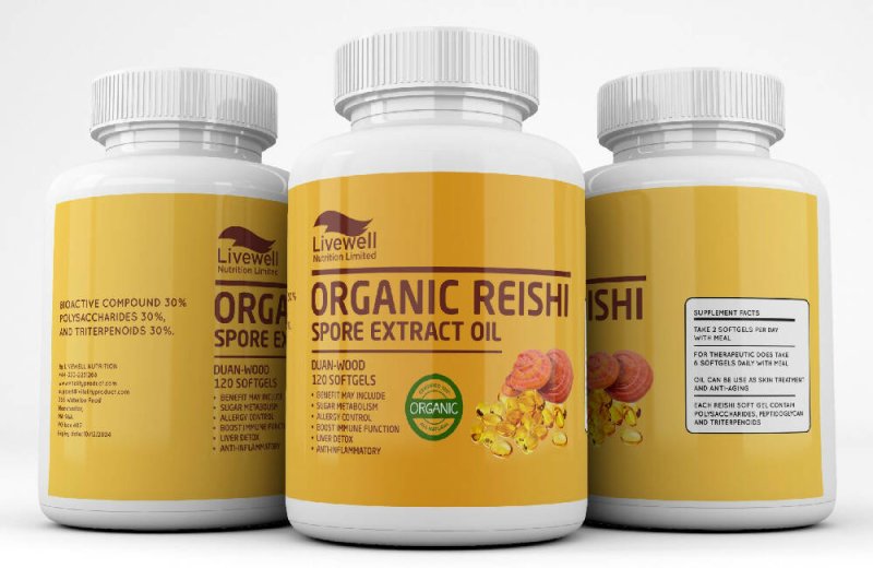 Reishi Mushroom Spore Extract Oil, CO2 Extraction (500mg* 120 Softgels) (Duan-Wood Ganoderma Lucidum Organic) 30% Triterpene and 30% polysaccharides - Health and Wellness - British D'sire