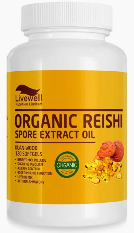 Reishi Mushroom Spore Extract Oil, CO2 Extraction (500mg* 120 Softgels) (Duan-Wood Ganoderma Lucidum Organic) 30% Triterpene and 30% polysaccharides - Health and Wellness - British D'sire