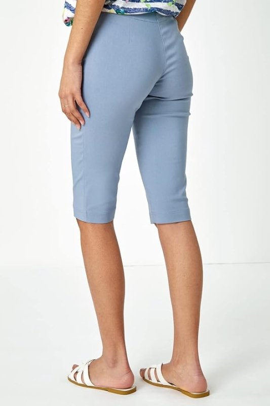 Roman Originals Knee Length Shorts for Women UK - Ladies Cropped Capri Stretch Bengaline Pants Smart Crop Trousers Summer Legging Lounge Essentials Elasticated Casual Clothes - British D'sire
