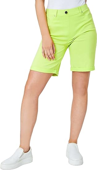 Roman Originals Stretch Shorts for Women | Ladies Turned Hem Bengaline Casual Everyday Cropped Pants | Chino Capri Bermuda Summer Crops - Women's Shorts and tops Sets - British D'sire