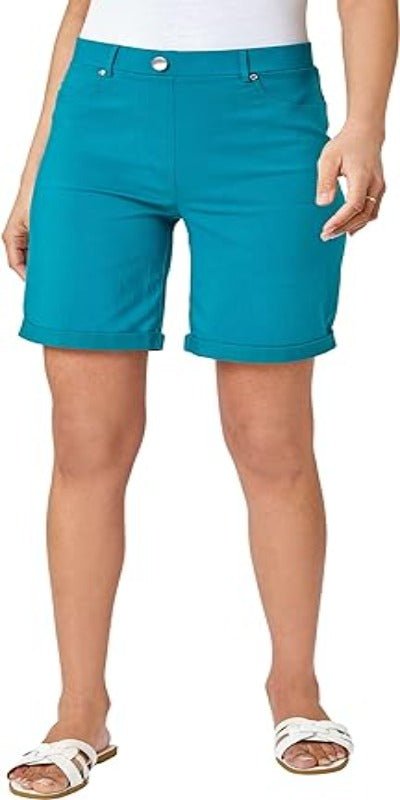 Roman Originals Stretch Shorts for Women | Ladies Turned Hem Bengaline Casual Everyday Cropped Pants | Chino Capri Bermuda Summer Crops - Women's Shorts and tops Sets - British D'sire