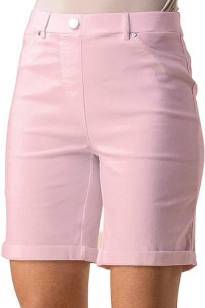 Roman Originals Stretch Shorts for Women | Ladies Turned Hem Bengaline Casual Everyday Cropped Pants | Chino Capri Bermuda Summer Crops - Women's Shorts and tops Sets - British D'sire
