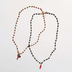 Rosary Choker Necklace with Lucky Charm in 2 Colors. - Necklace - British D'sire