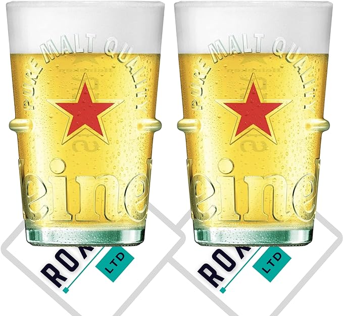 Roxley Heineken Silver Pint Glass X2 Lager Beer Glasses 2023 Edition - British D'sire