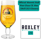 Roxley X2 Moretti Half Glasses Also Comes with 2 Branded Beer Mats - British D'sire