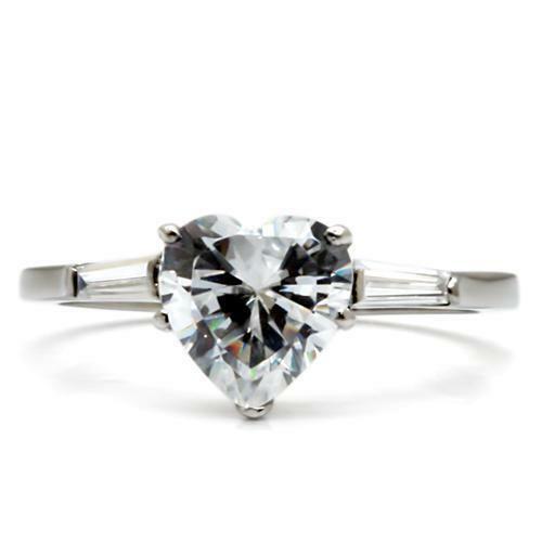 Jewellery Kingdom  Details about   ladies heart ring baguettes cz engagement ladies silver stainless steel new 027