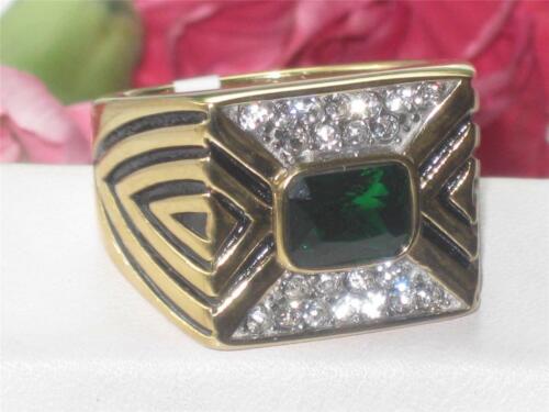 Jewellery Kingdom Mens Green Emerald Cz Signet Pinky Steel Bezel Ring (Gold)