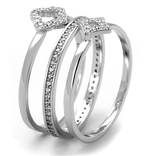 Jewellery Kingdom Ladies Sterling Silver Cz Engagement Wedding Band 3pcs Handmade Ring Set