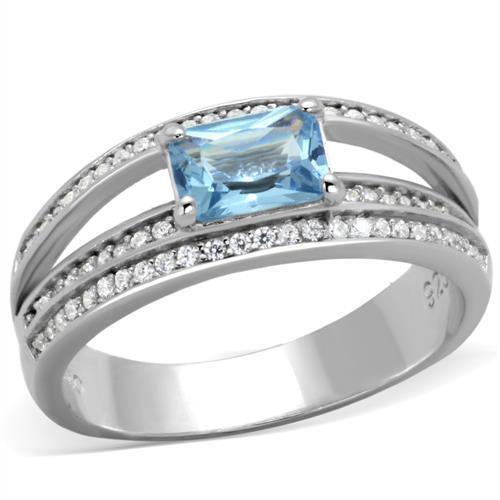 Jewellery Kingdom Ladies Blue Topaz Emerald Cut Sterling Silver Cz Pave Ring Secondary image