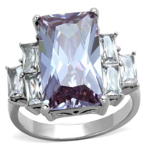 Jewellery Kingdom Ladies Amethyst Emerald Cut Cz Purple Stainless Steel 7 Carat Ring (Silver) Main image