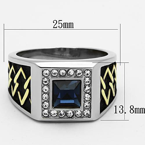 Jewellery Kingdom Signet Stainless Steel Gold Square Blackened Cubic Zirconia Mens Sapphire Ring (Blue) Secondary image