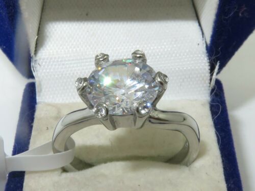 Jewellery Kingdom Solitaire Simulated Diamond Ladies Engagement Ring (Silver) - Jewelry Rings - British D'sire