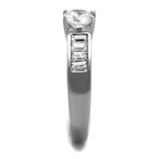 Ladies Solitaire Accents Emerald Cuts 2 Carat Stainless Steel Ring (Silver) - Jewelry Rings - British D'sire
