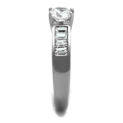 Ladies Solitaire Accents Emerald Cuts 2 Carat Stainless Steel Ring (Silver) - Jewelry Rings - British D'sire