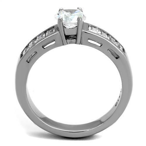 Ladies Solitaire Accents Emerald Cuts 2 Carat Stainless Steel Ring (Silver) - Jewelry Rings - British D'sire