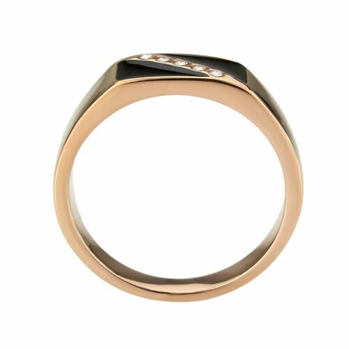 Jewellery Kingdom Signet Onyx Band Cubic Zirconia Men's Ring (Rose Gold) - Jewelry Rings - British D'sire