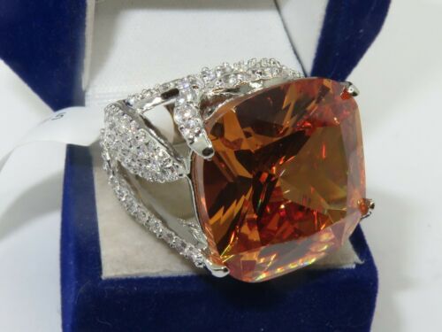 Jewellery Kingdom Cushion Cut Cubic Zirconia Rhodium Cocktail 25CT Ladies Champagne Ring (Silver & Brown) - Jewelry Rings - British D'sire