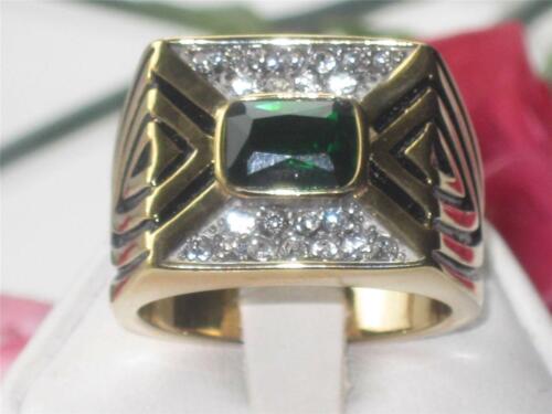 Jewellery Kingdom Mens Green Emerald Cz Signet Pinky Steel Bezel Ring (Gold) Secondary image