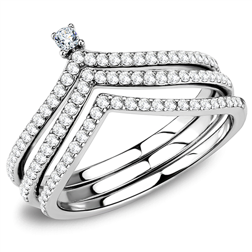 Jewellery Kingdom Ladies Wishbone Stacking Bands Engagement Ring Set (Silver) - Jewelry Rings - British D'sire Main image