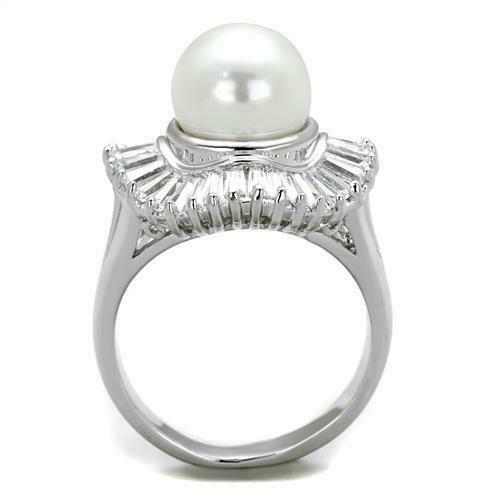 Jewellery Kingdom  Details about   Ladies pearl ring baguettes cream cz cocktail statement sparkling rhodium 1086