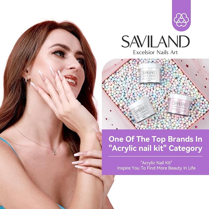 Saviland Acrylic Nail Kits Full Set for Beginners: Acrylic Nail Kit with Acrylic Powder Acryllic Liquid Nail Drill Nail Brush Top Coat & Non-acid PH Bond, Acrylic Nail Set, DIY Acrylic Nails Nail Art - British D'sire