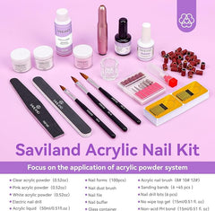 Saviland Acrylic Nail Kits Full Set for Beginners: Acrylic Nail Kit with Acrylic Powder Acryllic Liquid Nail Drill Nail Brush Top Coat & Non-acid PH Bond, Acrylic Nail Set, DIY Acrylic Nails Nail Art - British D'sire