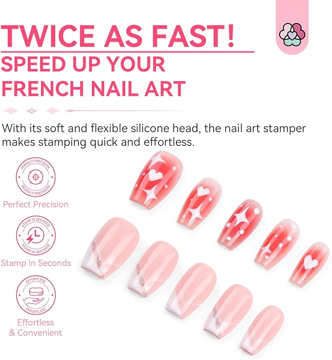 Saviland French Tip Nail Stamp - 4PCS Nail Art Stamper Kit Clear Silicone Nail Stamping Long & Short Jelly Stamper for Nails with Scrapers Nail Stamper Kit for French Manicure Home DIY Nail Salon - British D'sire