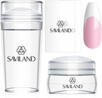 Saviland French Tip Nail Stamp - 4PCS Nail Art Stamper Kit Clear Silicone Nail Stamping Long & Short Jelly Stamper for Nails with Scrapers Nail Stamper Kit for French Manicure Home DIY Nail Salon - British D'sire