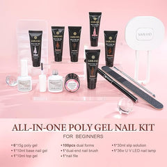Saviland Poly Gel Nail Kits Full Set for Beginners: Long-lasting 6 Colors Poly Gel | Easy to Spread | Slip Solution | Nail Lamp | Base&Top Gel | Dual Nail Forms | Nail Extension Kit | Gift for Women - British D'sire