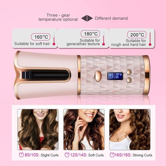 SevenPanda Cordless Auto Curler,Cordless Portable Electric Hair L/R Rotating Curler, Curling Wand Tongs, 300℉-390℉ Control, Full Anti-scalding, Curls or Waves Anytime Anywhere - British D'sire