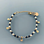 Shell Bracelet | Women's Bracelet Howlite Beads | Navy Blue | Shells and 24K Gold Plated Heishi Beads - Bracelet - British D'sire