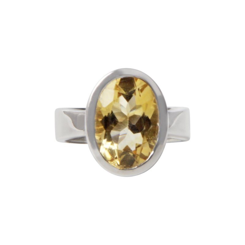Shiny Faceted Chunky Citrine Solitaire Ring on a Handmade Split Bazel ...
