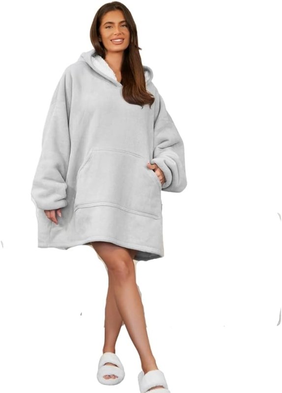 Sienna Hooded Blanket with Ultra Soft Sherpa Lining Warm Cosy Blanket Oversized Thermal Throw Hoodie - British D'sire