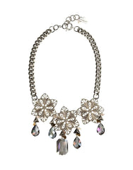 Silver bib necklace with crystals and beads - Necklaces - British D'sire