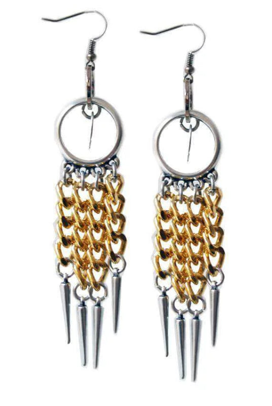Silver Plated Chandelier earrings with studs and 18kt Gold Plated Chains. - earrings, orecchini - British D'sire