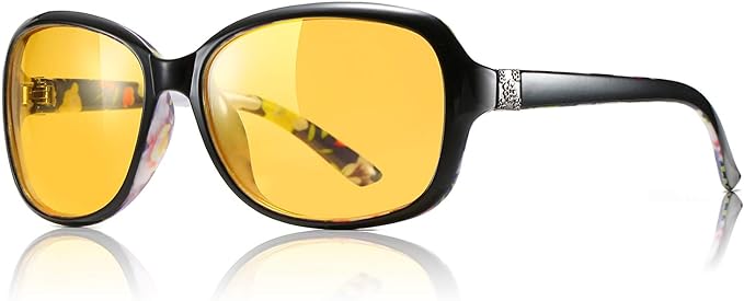 SIPHEW Night-Driving Glasses for Women, Anti Glare Night-Vision Glasses Polarized Yellow Lens UV400 Protection - British D'sire