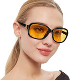 SIPHEW Night-Driving Glasses for Women, Anti Glare Night-Vision Glasses Polarized Yellow Lens UV400 Protection - British D'sire