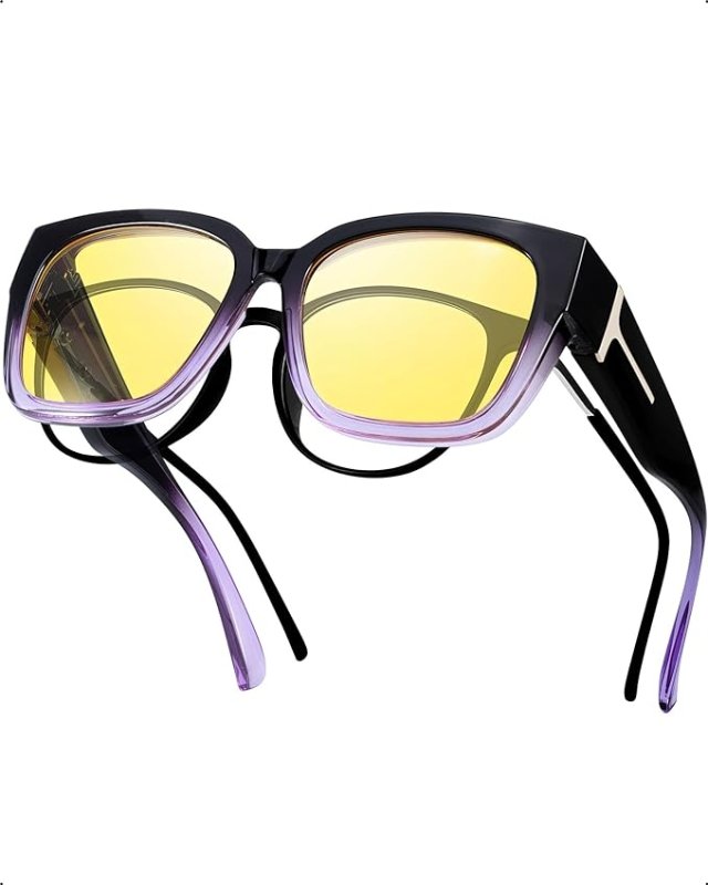 SIPHEW Polarised Night Driving Over Glasses for Men and Women, Anti Glare Night Vision Glasses Over Spectacles, Wrap Around UV400 Protection Eyewear - British D'sire Main image